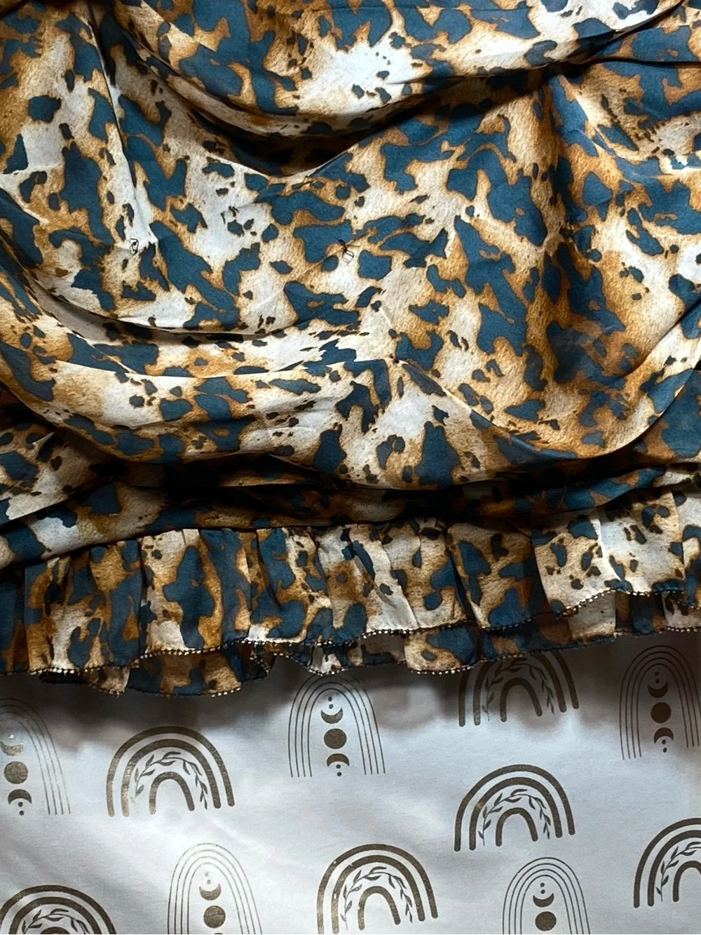 New York & Company Teal, Tan & White Ruffle-Detail Midi Skirt